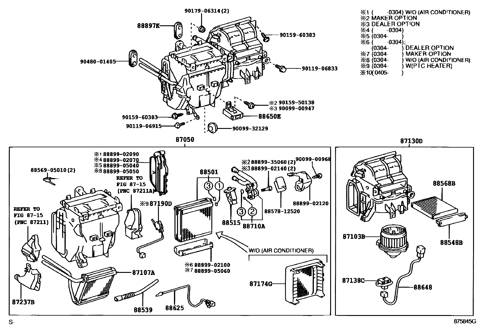 Toyota COROLLA 暖风和空调系统 - 冷却器组件 EPC diagram — 875845G