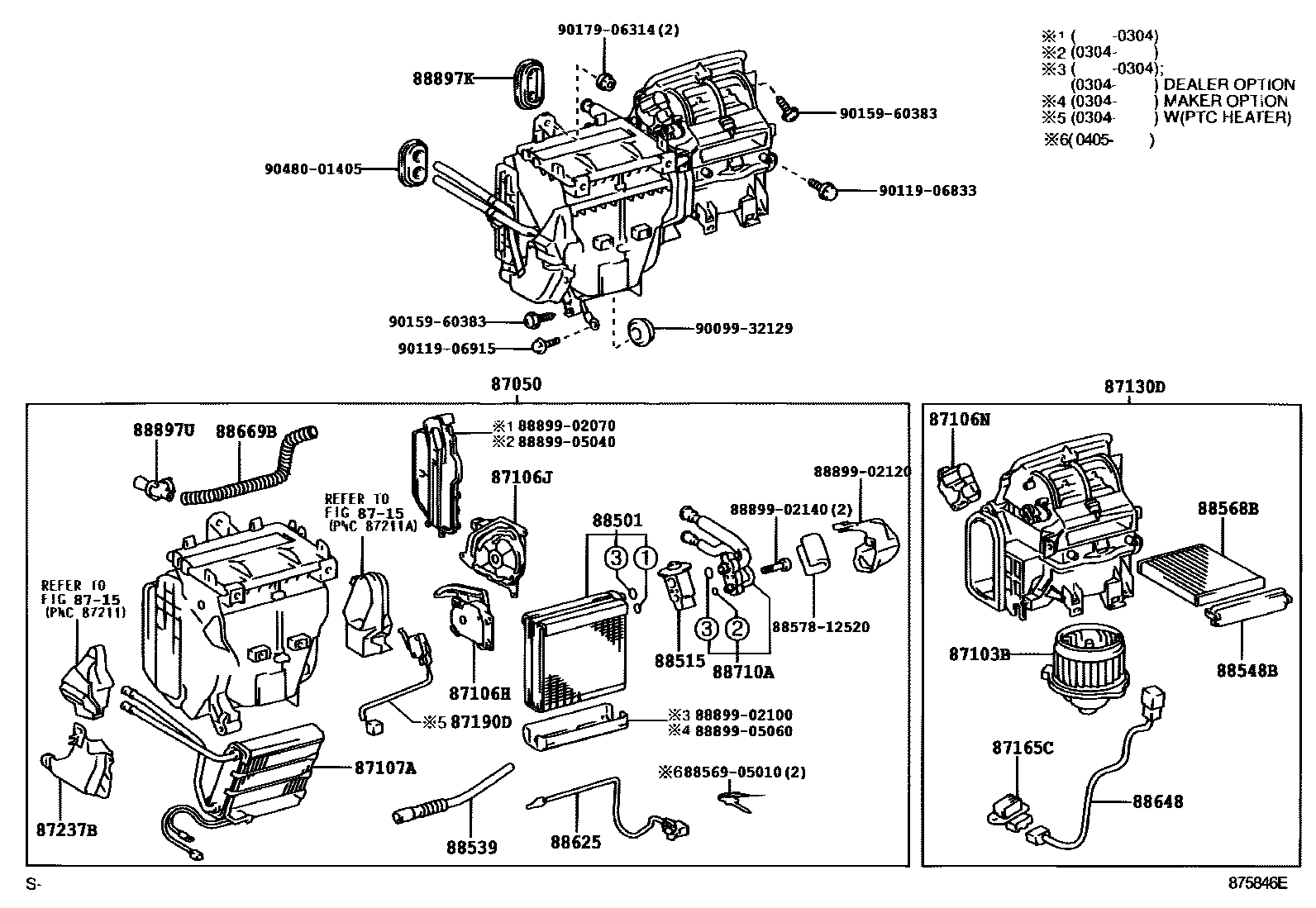Toyota COROLLA 暖风和空调系统 - 冷却器组件 EPC diagram — 875846E