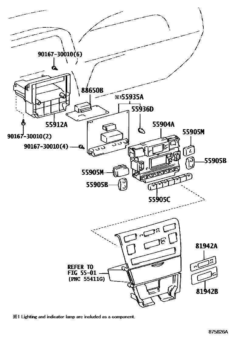 Toyota COROLLA 暖风和空调系统 - 控制器和风管 EPC diagram — 875826A