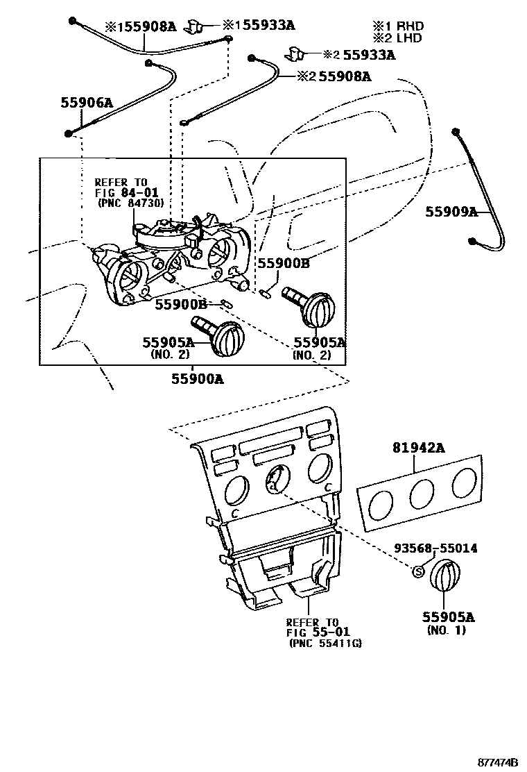 Toyota COROLLA 暖风和空调系统 - 控制器和风管 EPC diagram — 877474B