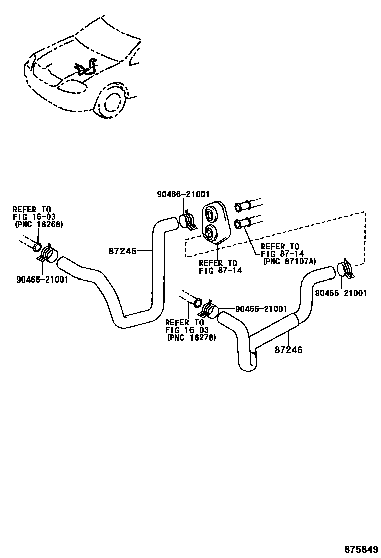 Toyota COROLLA 暖风和空调系统 - 水管 EPC diagram — 875849