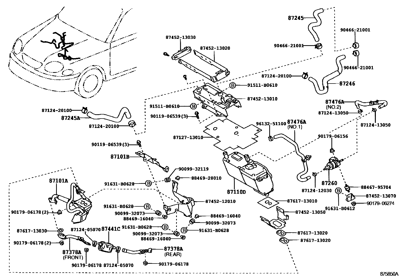 Toyota COROLLA 暖风和空调系统 - 水管 EPC diagram — 875850A