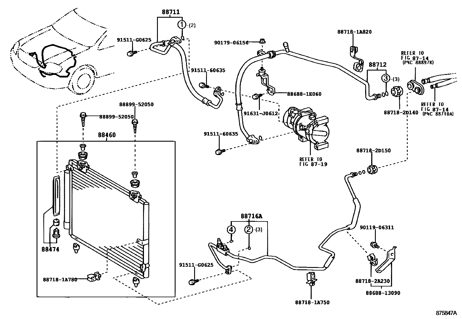 Toyota COROLLA Heating & Air Conditioning - Cooler Piping EPC diagram — 875847A