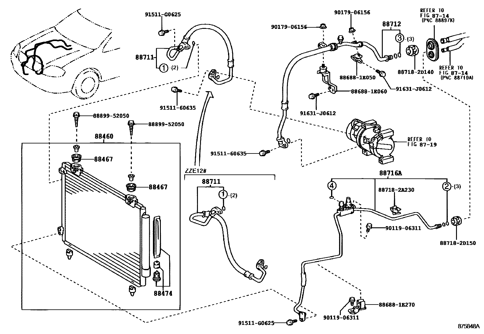 Toyota COROLLA Heating & Air Conditioning - Cooler Piping EPC diagram — 875848A