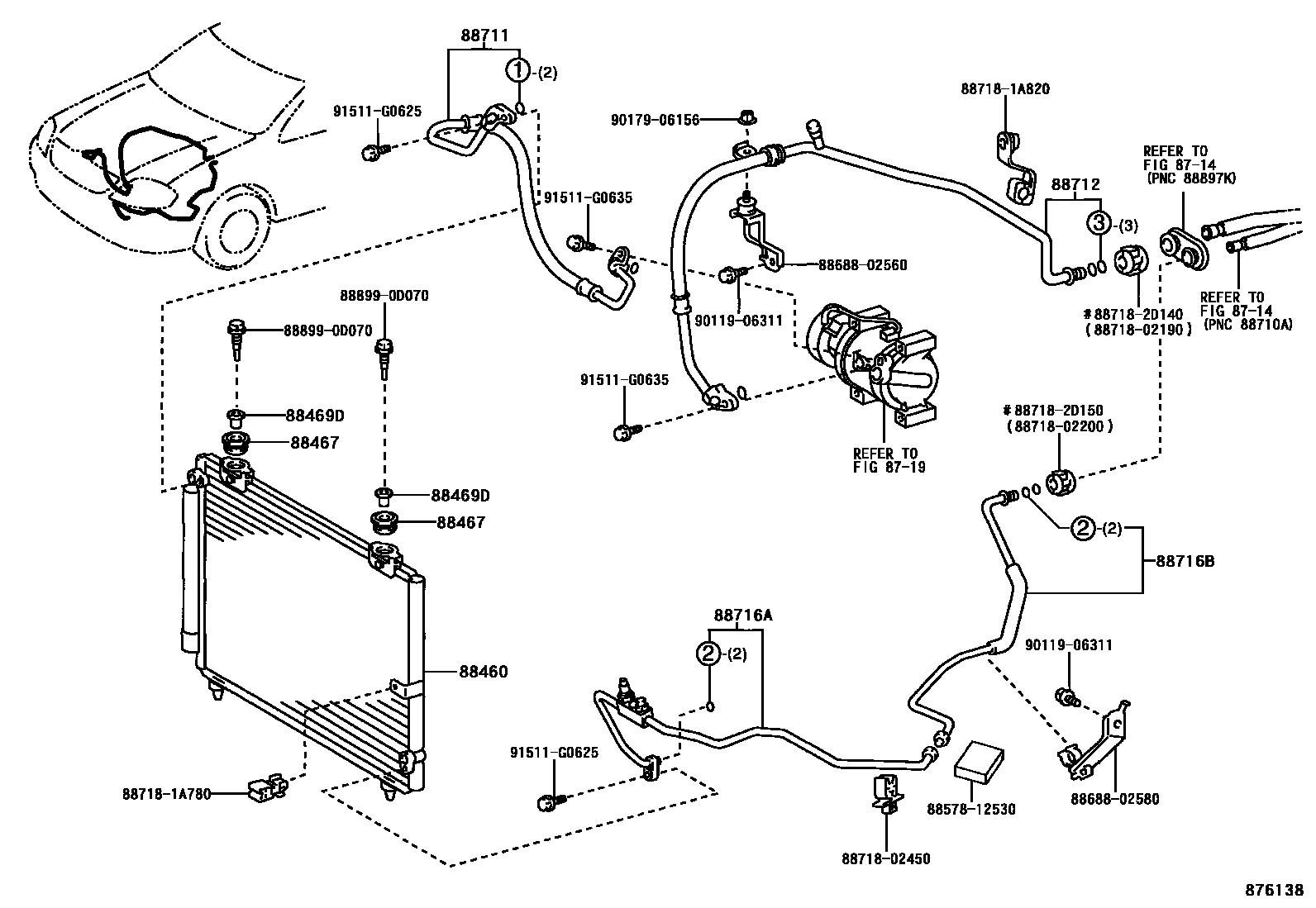 Toyota COROLLA Heating & Air Conditioning - Cooler Piping EPC diagram — 876138