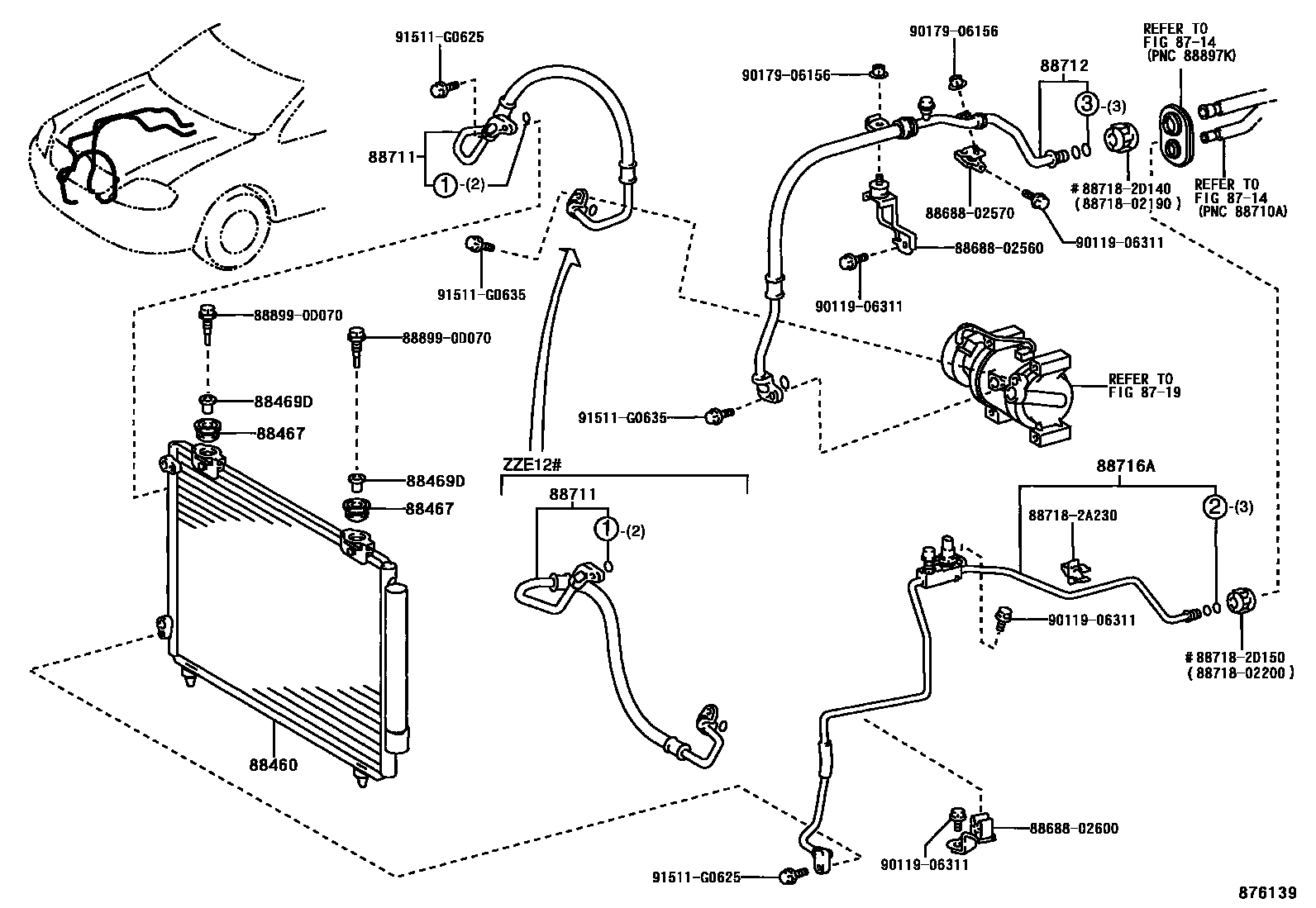 Toyota COROLLA Heating & Air Conditioning - Cooler Piping EPC diagram — 876139