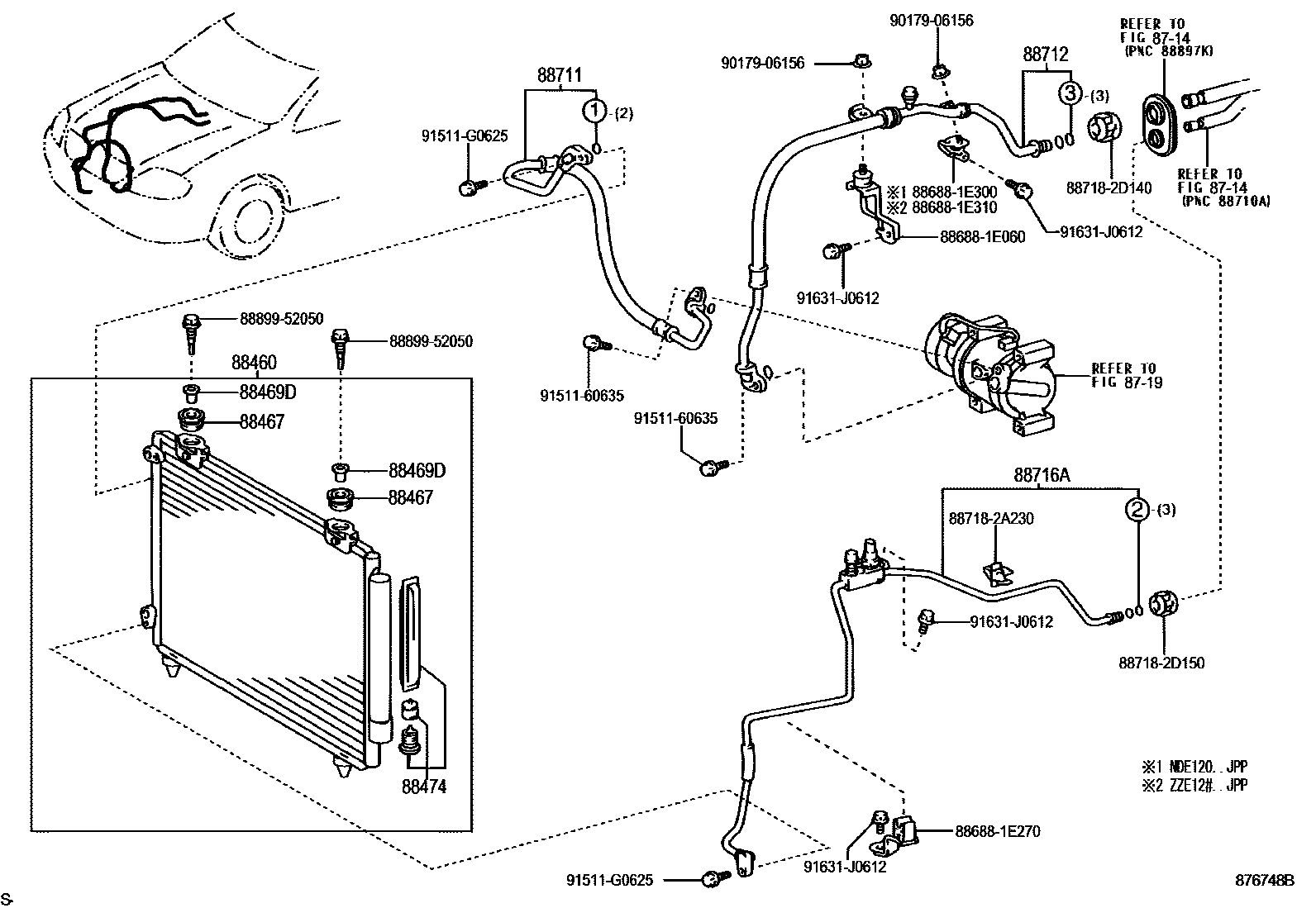 Toyota COROLLA Heating & Air Conditioning - Cooler Piping EPC diagram — 876748B