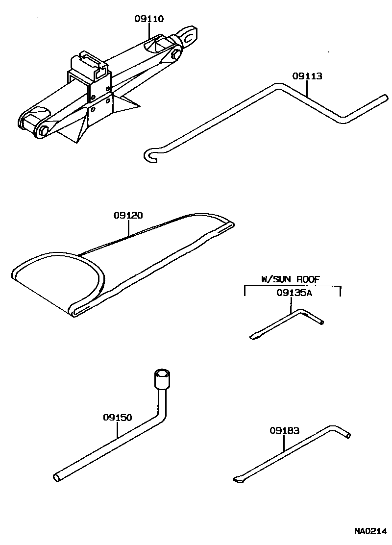 Toyota COROLLA Standard Tools EPC diagram — NA0214