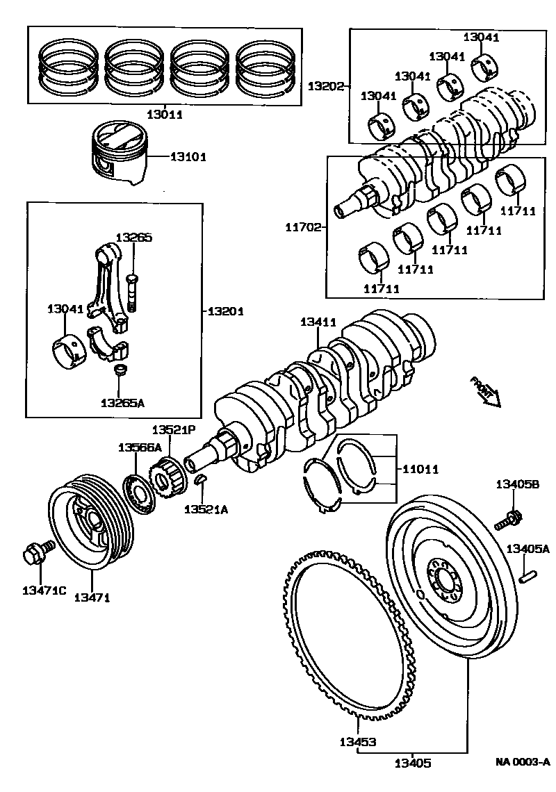 Toyota COROLLA Crankshaft & Piston EPC diagram — NA0003A