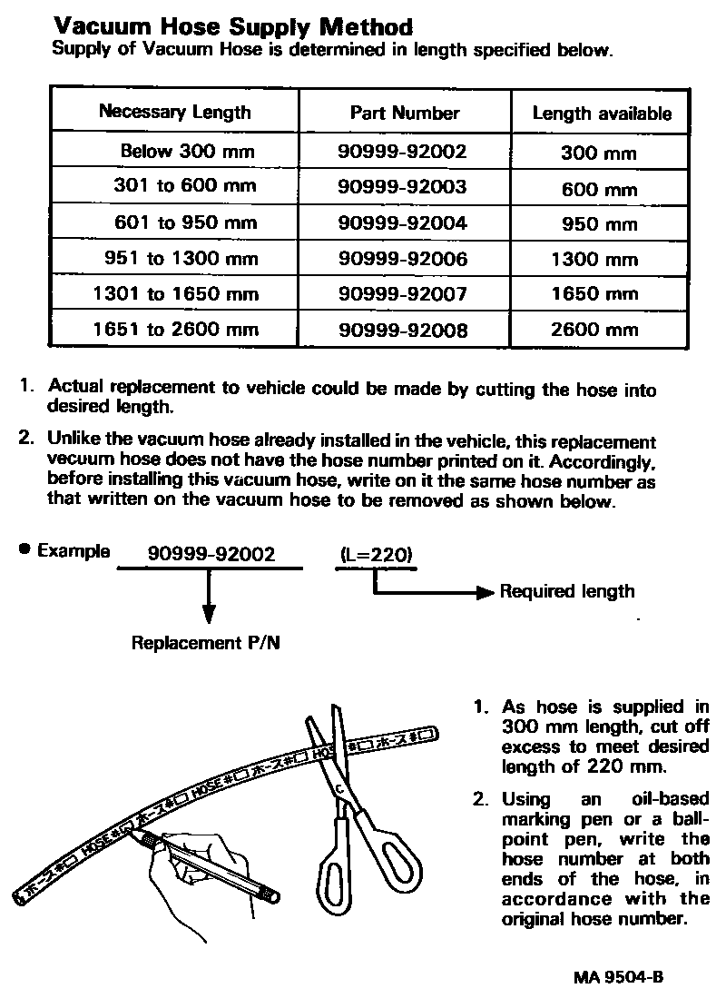 Toyota COROLLA vacuum tube EPC diagram — MA9504B