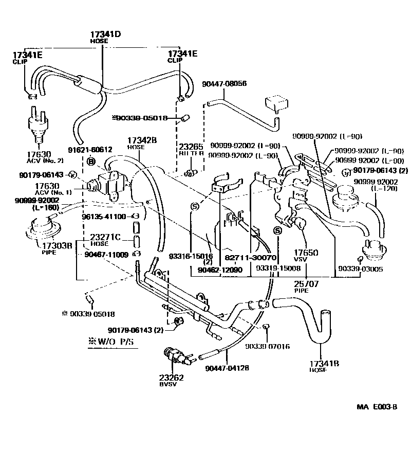 Toyota COROLLA vacuum tube EPC diagram — MAE003B