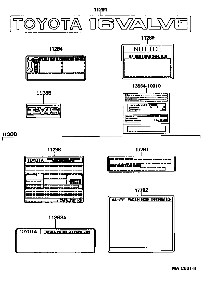 Toyota COROLLA 警示铭牌和名称铭牌(发动机) EPC diagram — MAC631B