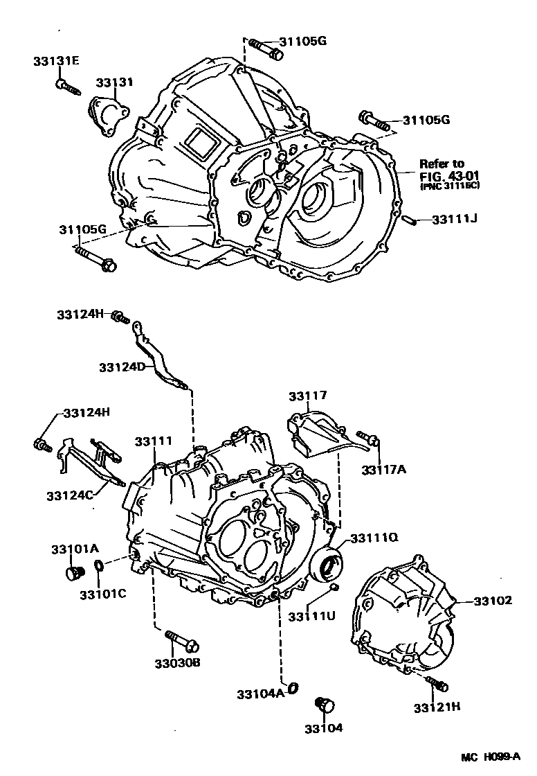 Toyota COROLLA 离合器壳和变速器壳(MTM) EPC diagram — MCH099A