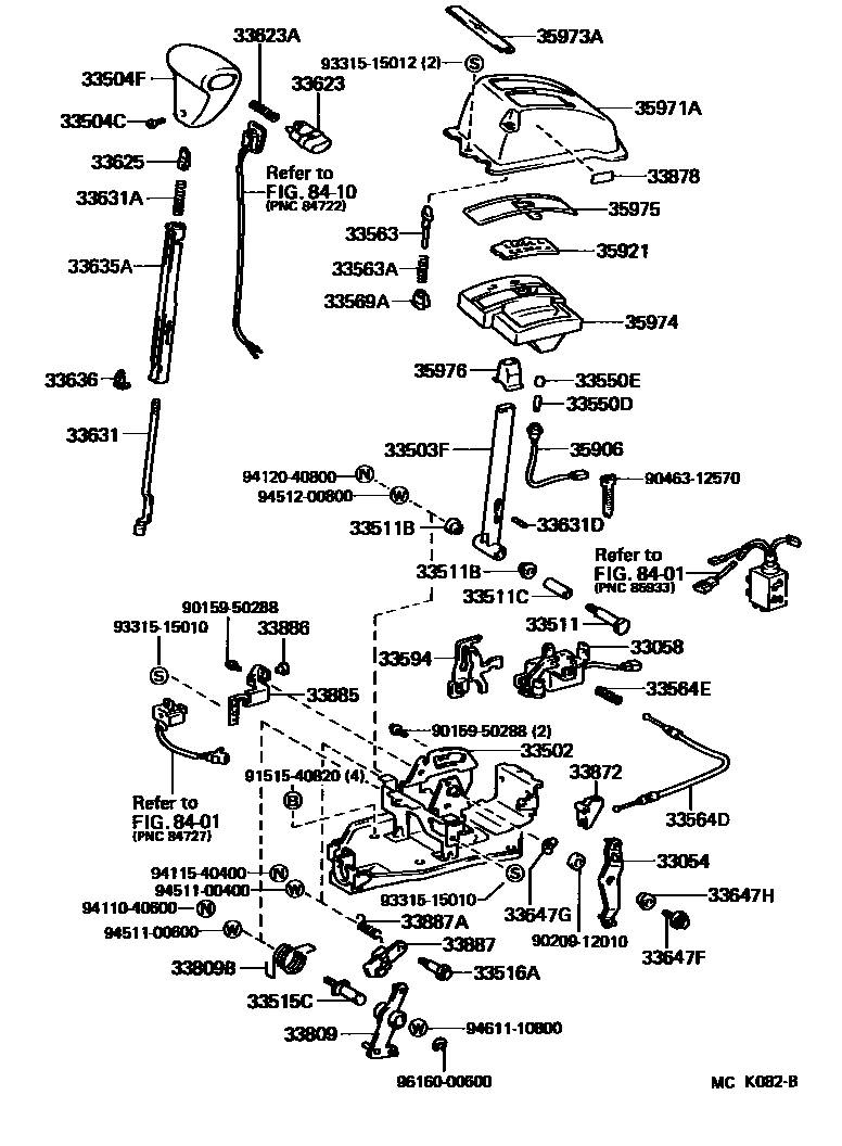 Toyota COROLLA Shift Lever & Retainer EPC diagram — MCK082B