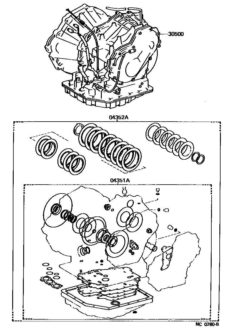 Toyota COROLLA 传动桥或变速器总成和衬垫组件(ATM) EPC diagram — NC0280B