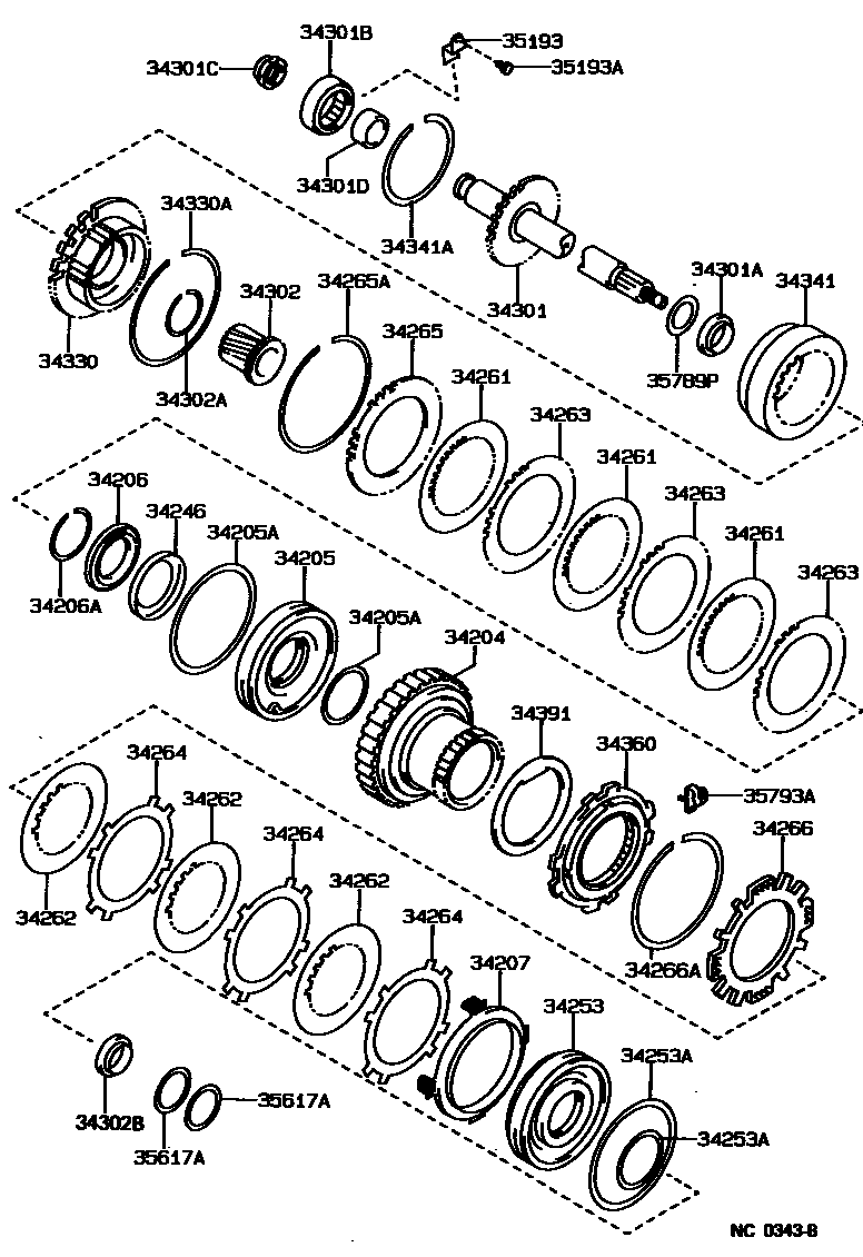 Toyota COROLLA 超速档齿轮(ATM) EPC diagram — NC0343B
