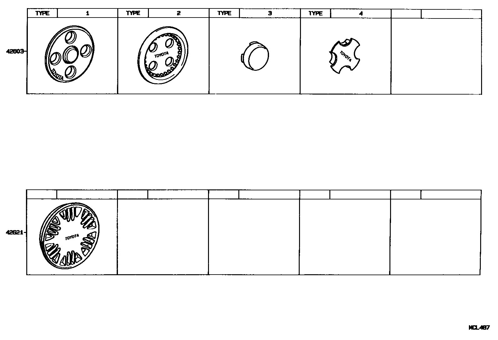 Toyota COROLLA 车轮和车轮盖 EPC diagram — MCL487