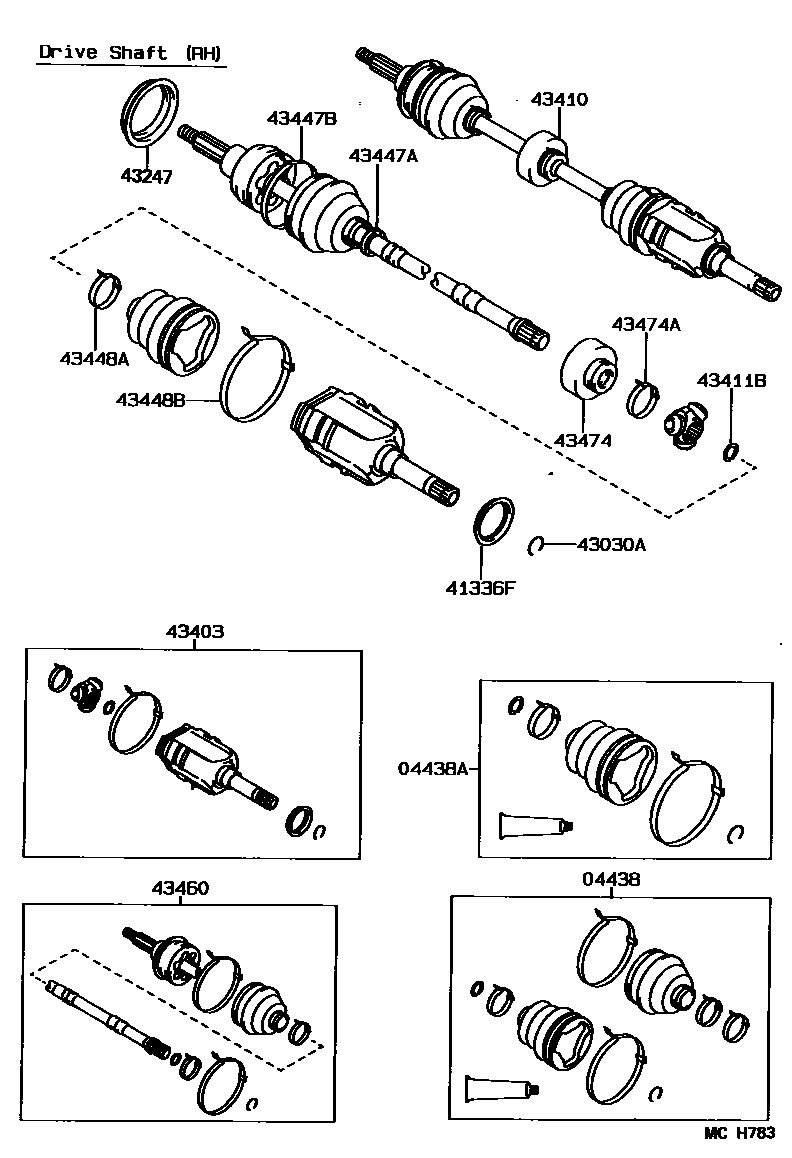 Toyota COROLLA Front Drive Shaft EPC diagram — MCH783