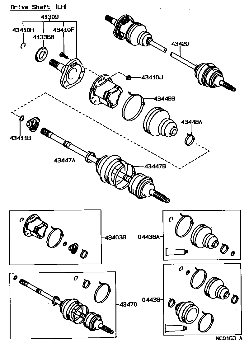 Toyota COROLLA Front Drive Shaft EPC diagram — NC0163A