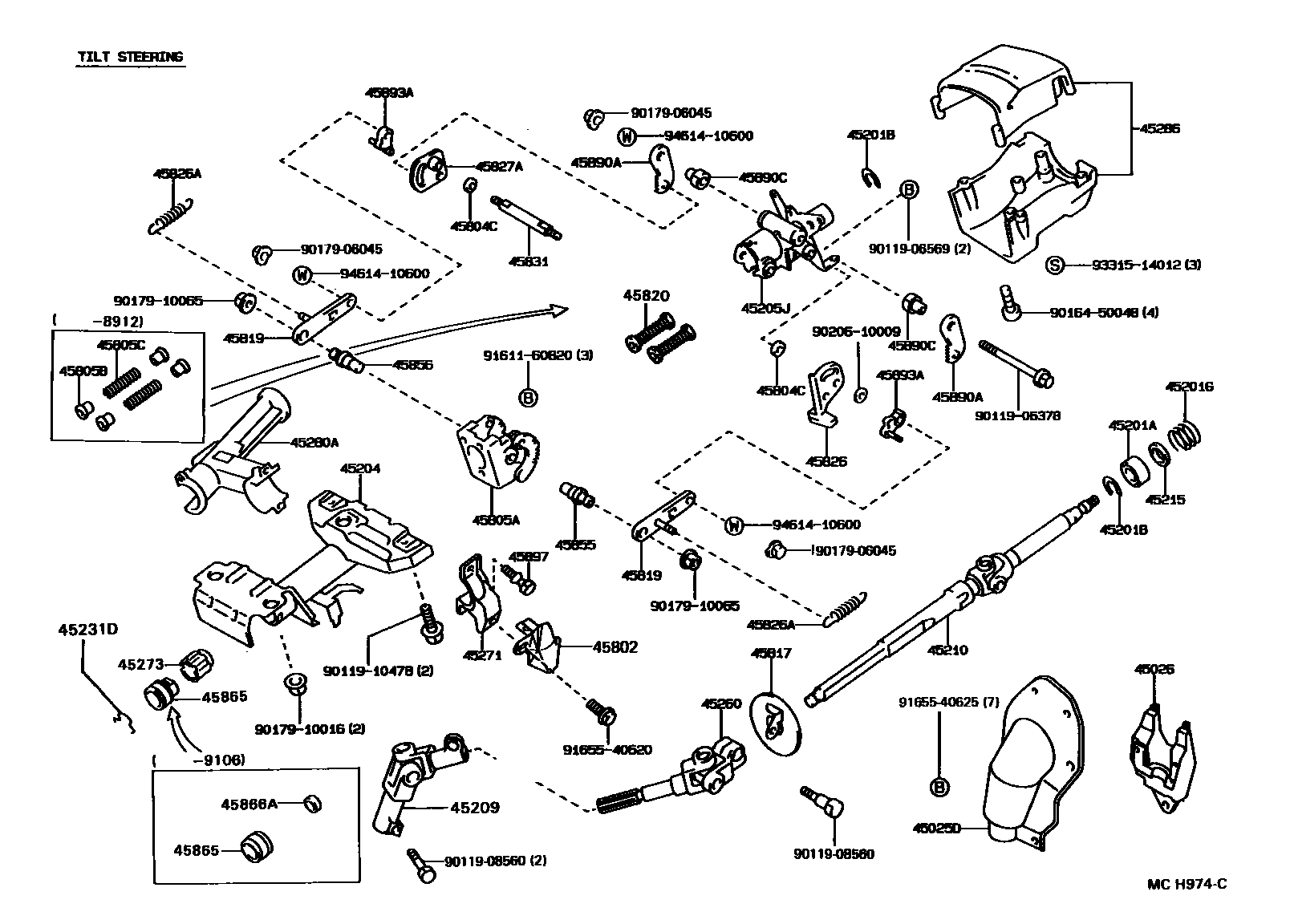 Toyota COROLLA Steering Column & Shaft EPC diagram — MCH974C