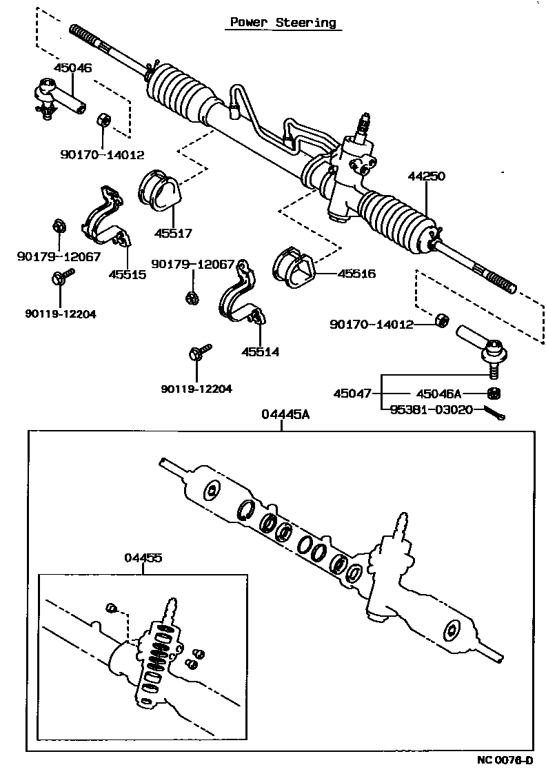 Toyota COROLLA 前转向齿轮和连杆 EPC diagram — NC0076D