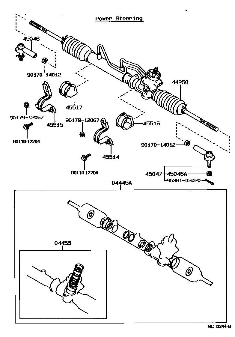 Toyota COROLLA 前转向齿轮和连杆 EPC diagram — NC0244B