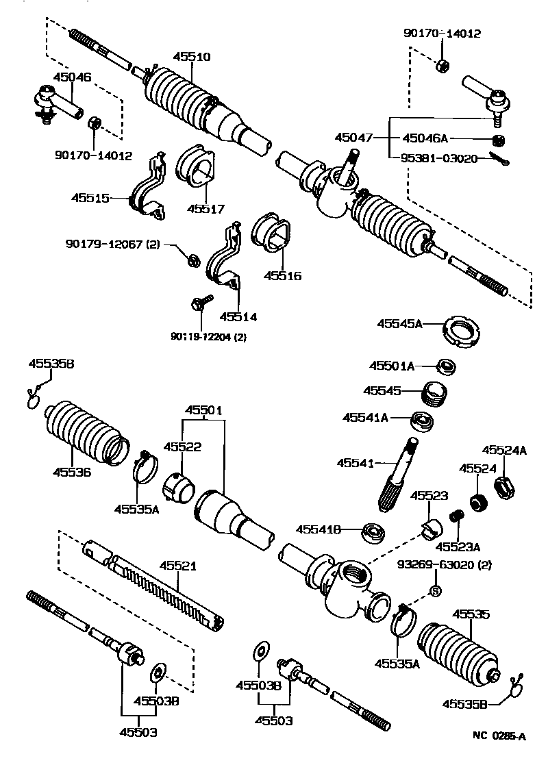 Toyota COROLLA 前转向齿轮和连杆 EPC diagram — NC0285A