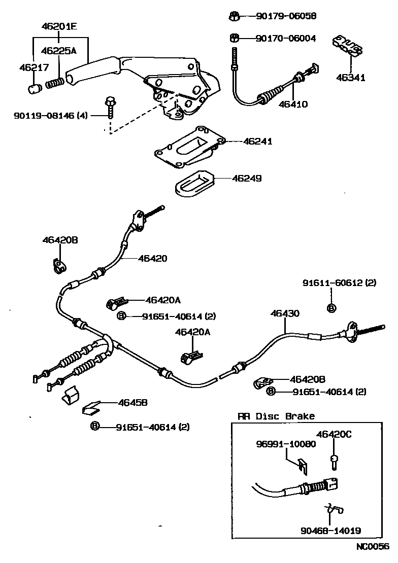 Toyota COROLLA Parking Brake & Cable EPC diagram — NC0056