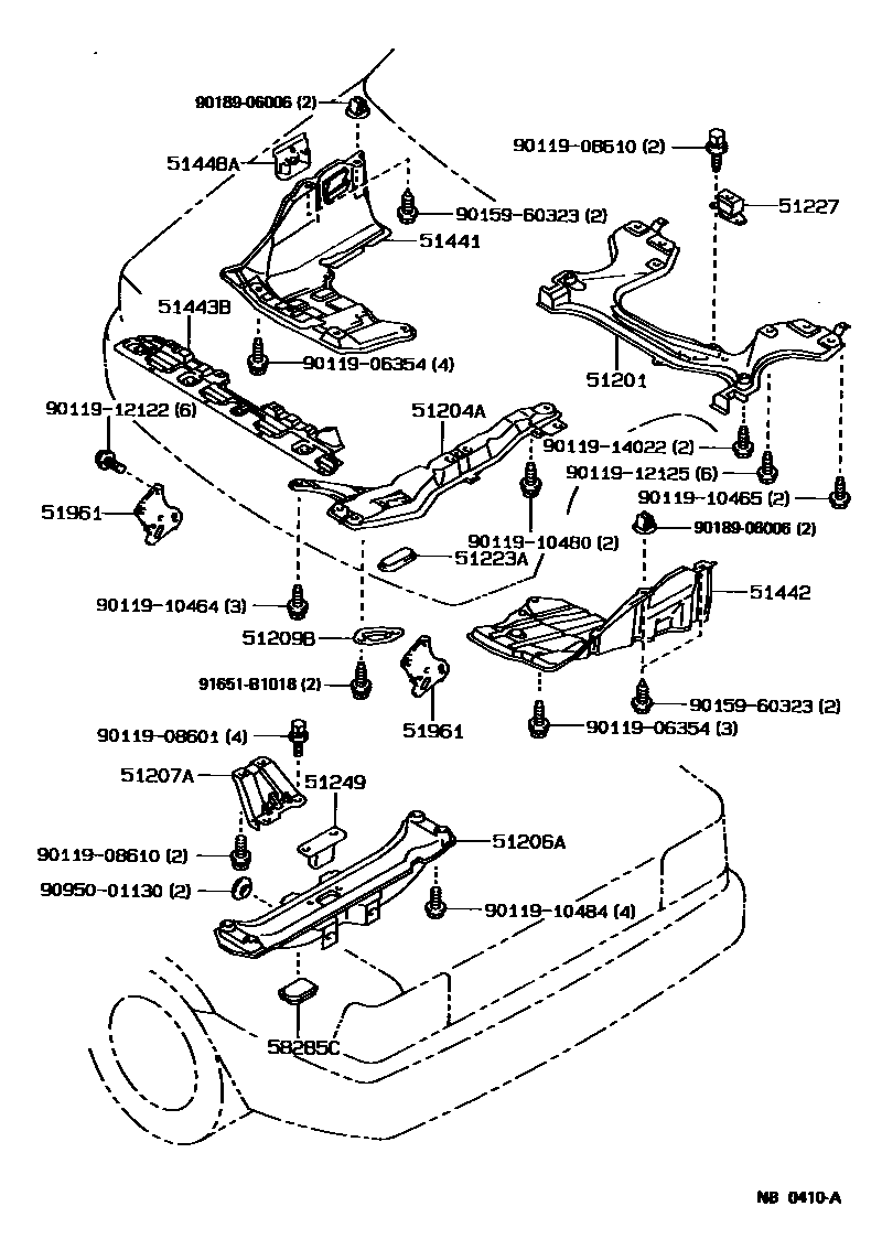 Toyota COROLLA 悬架横梁和发动机底罩 EPC diagram — NB0410A