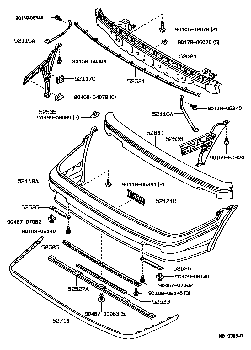 Toyota COROLLA 前保险杠及附件 EPC diagram — NB0395D