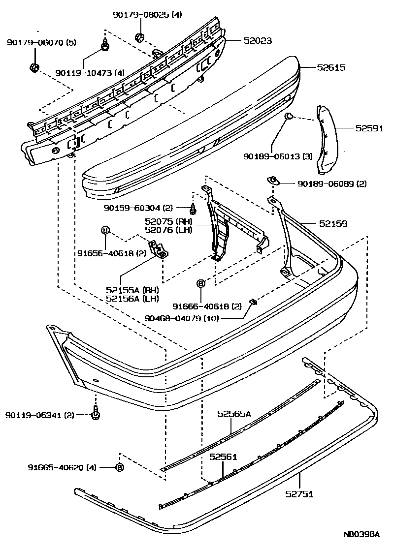 Toyota COROLLA 后保险杠及附件 EPC diagram — NB0398A