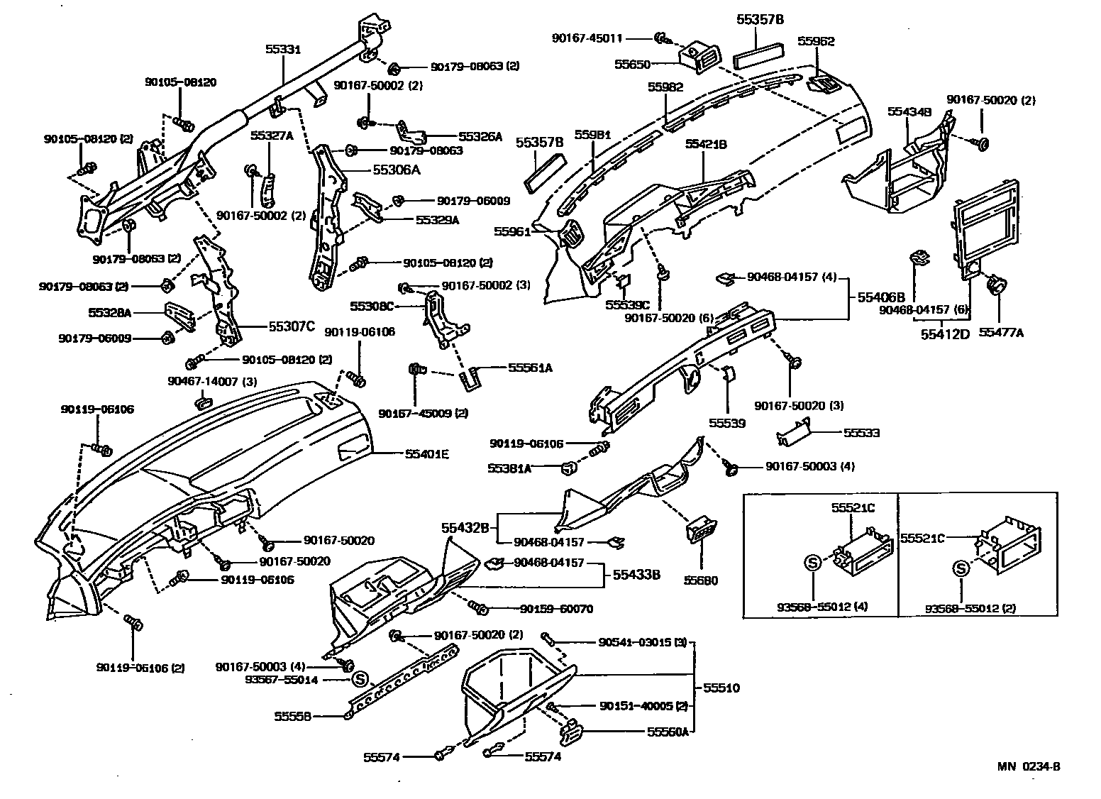 Toyota COROLLA 仪表板和手套箱 EPC diagram — MN0234B