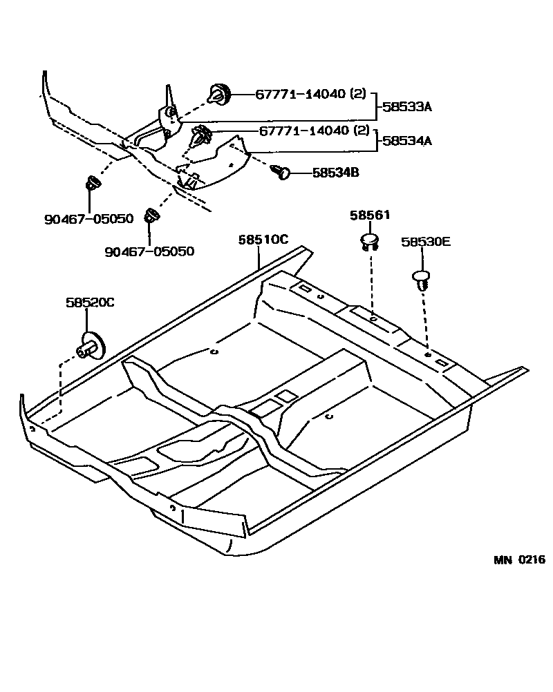 Toyota COROLLA 地板垫和地毯 EPC diagram — MN0216