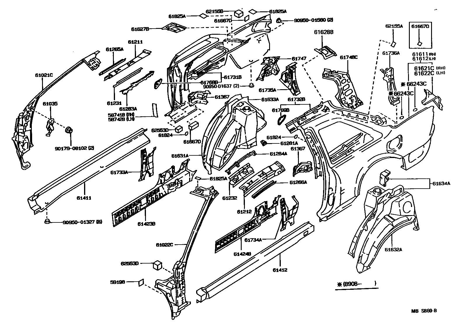 Toyota COROLLA 侧梁 EPC diagram — MBS869B