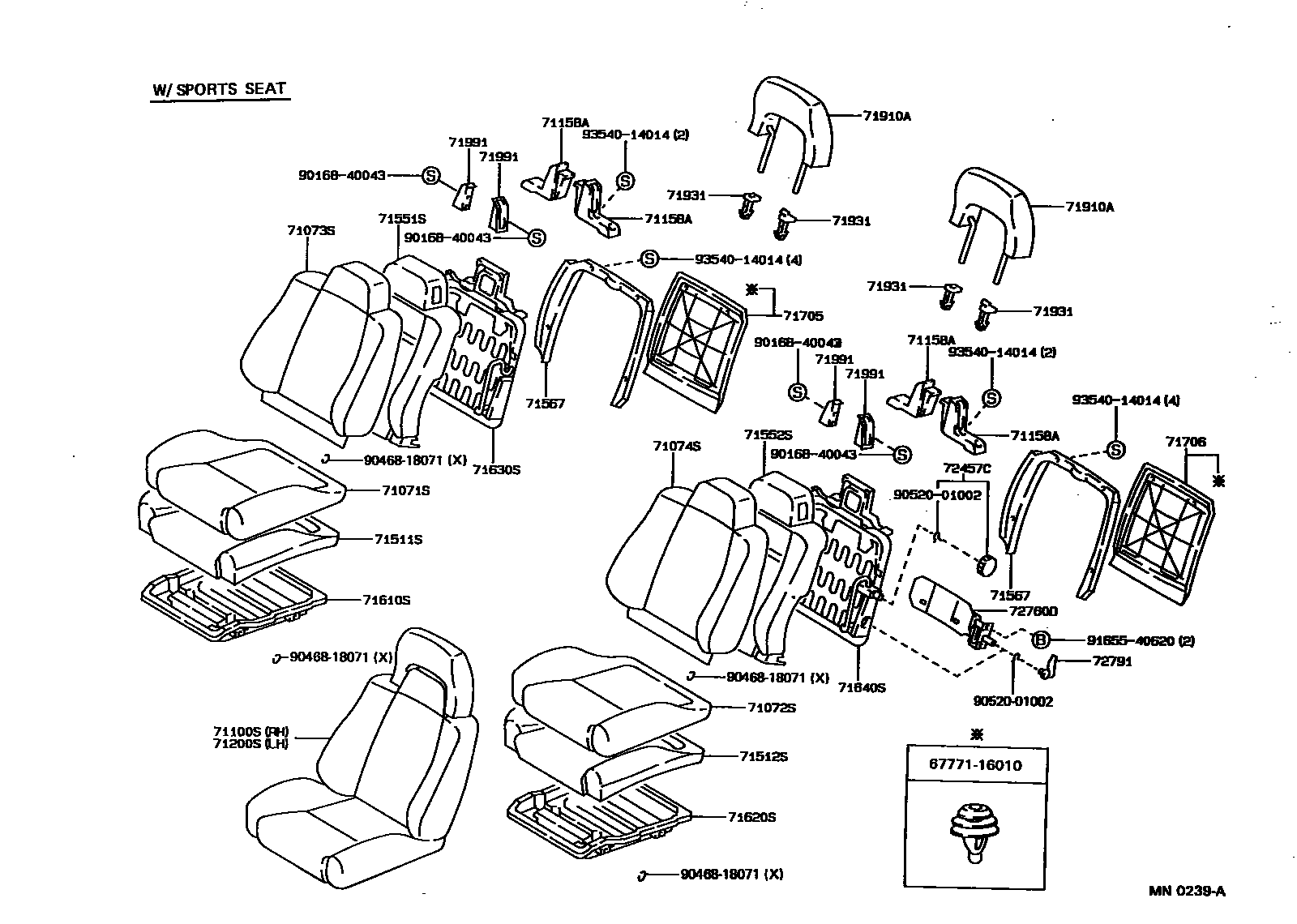 Toyota COROLLA 前排座椅和座椅滑轨 EPC diagram — MN0239A
