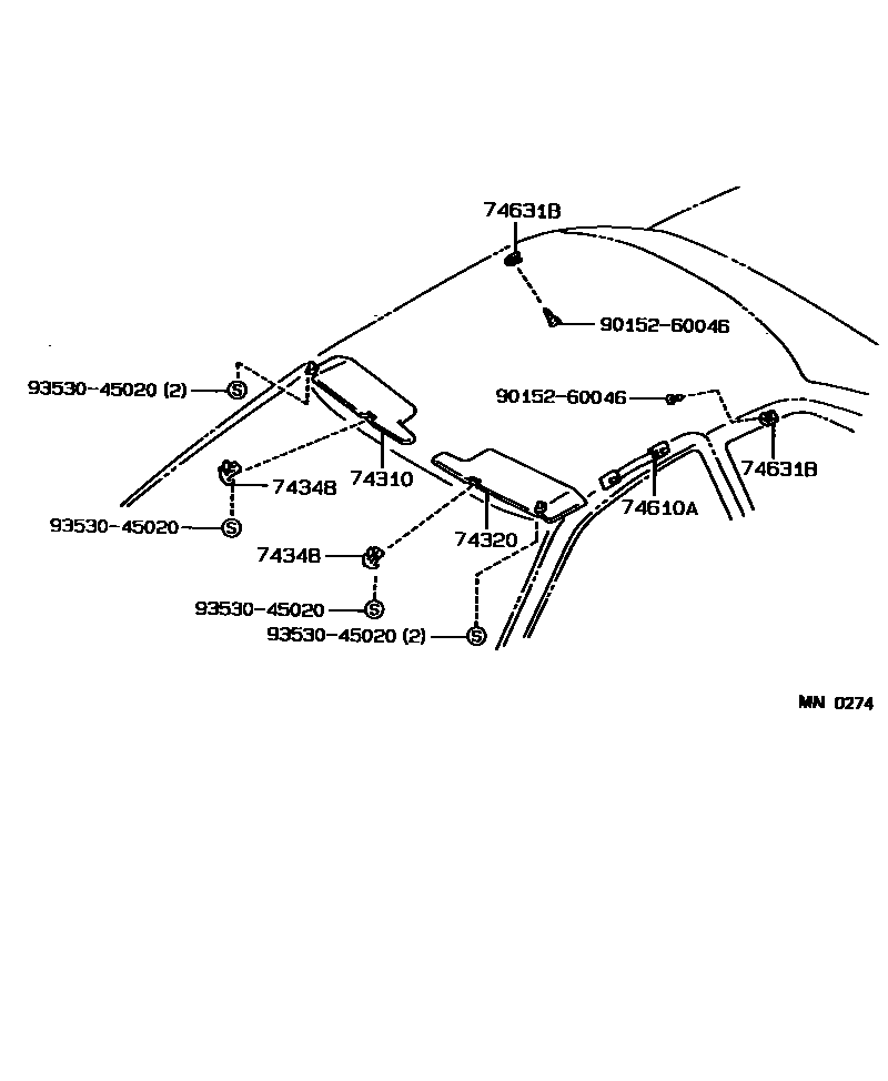 Toyota COROLLA 扶手和遮阳板 EPC diagram — MN0274