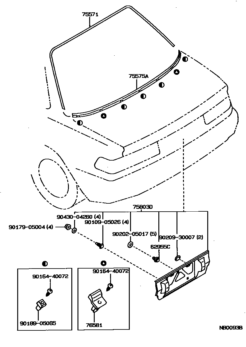 Toyota COROLLA 后防护条 EPC diagram — NB0093B
