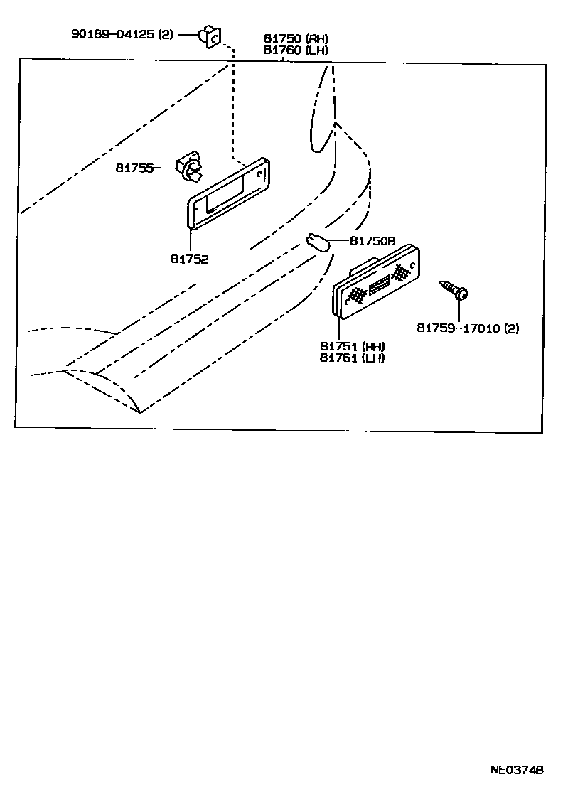 Toyota COROLLA 后侧标示灯 EPC diagram — NE0374B