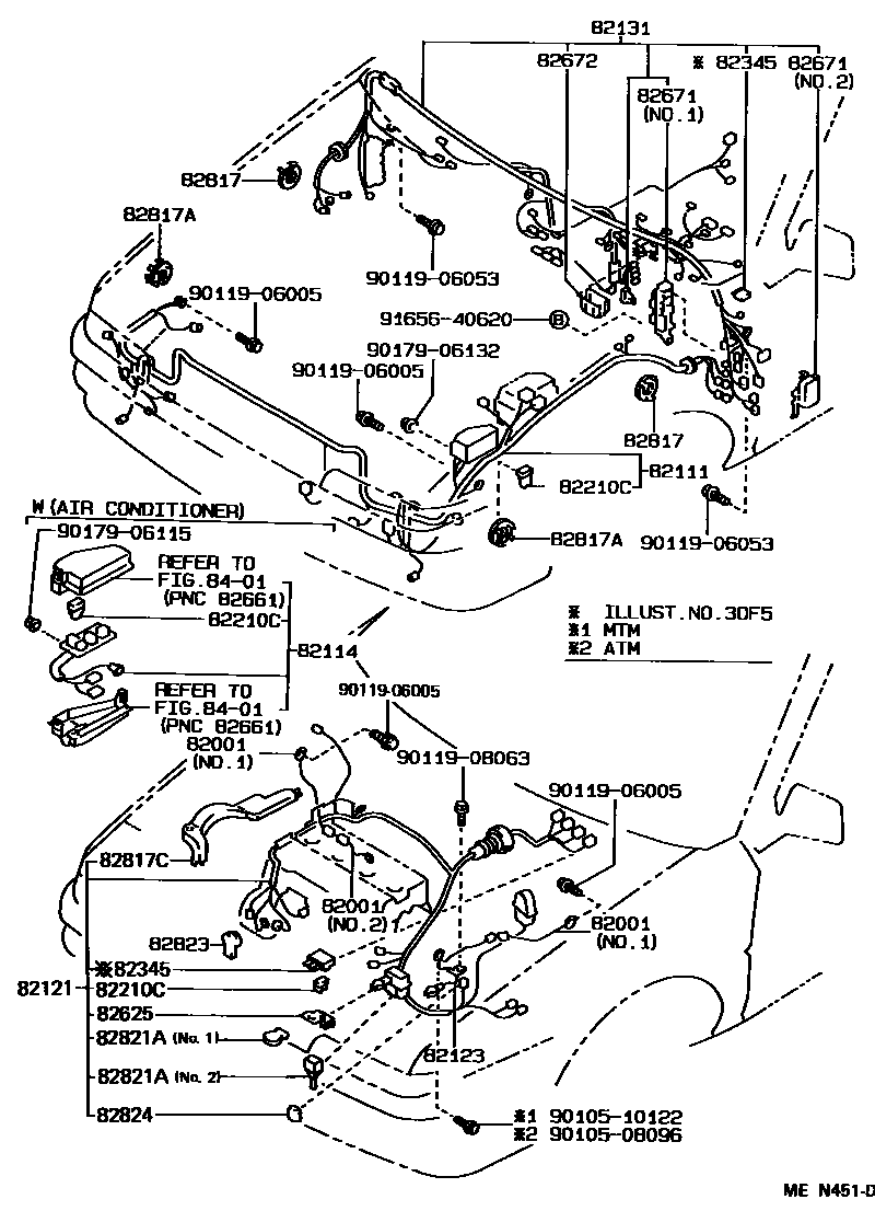 Toyota COROLLA 线束和卡夹 EPC diagram — MEN451D