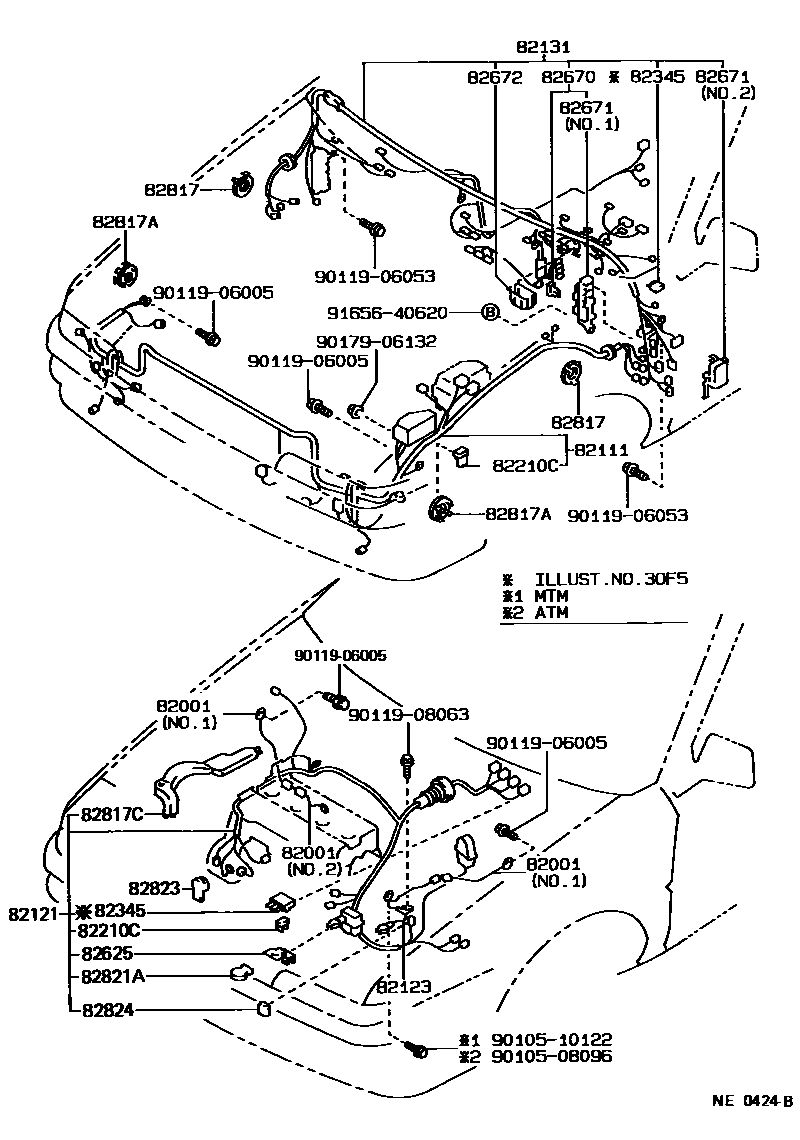 Toyota COROLLA 线束和卡夹 EPC diagram — NE0424B