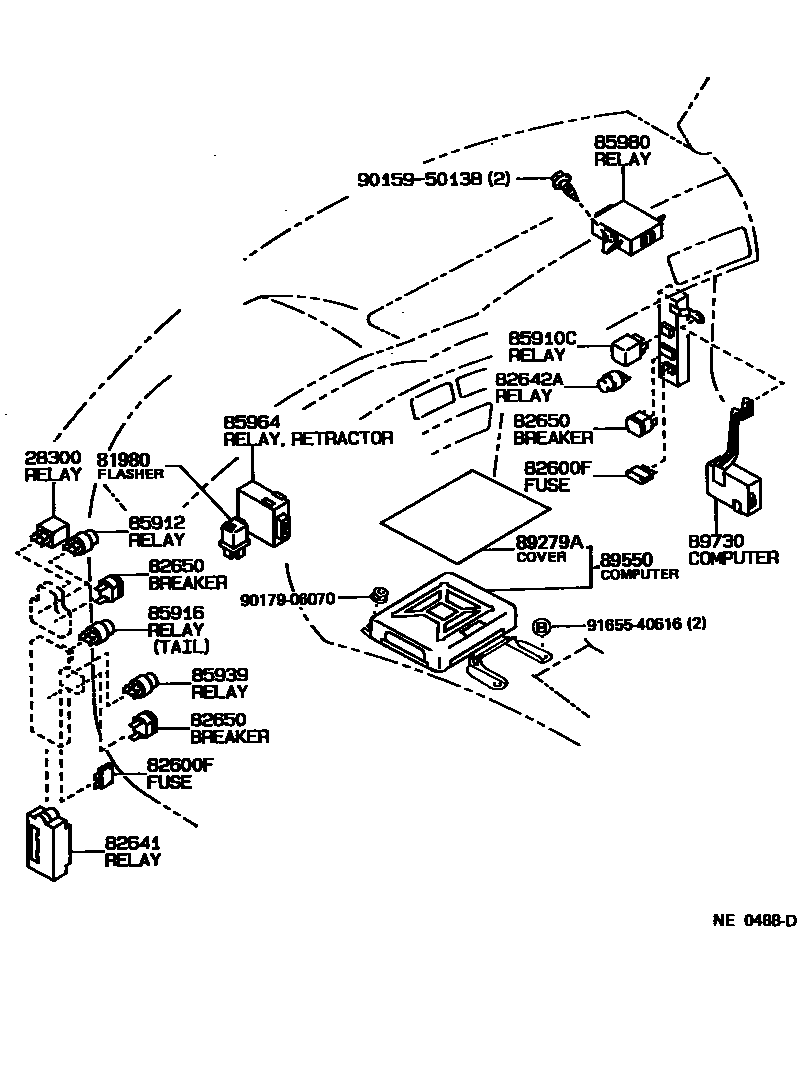 Toyota COROLLA 开关和继电器和ECU EPC diagram — NE0488D