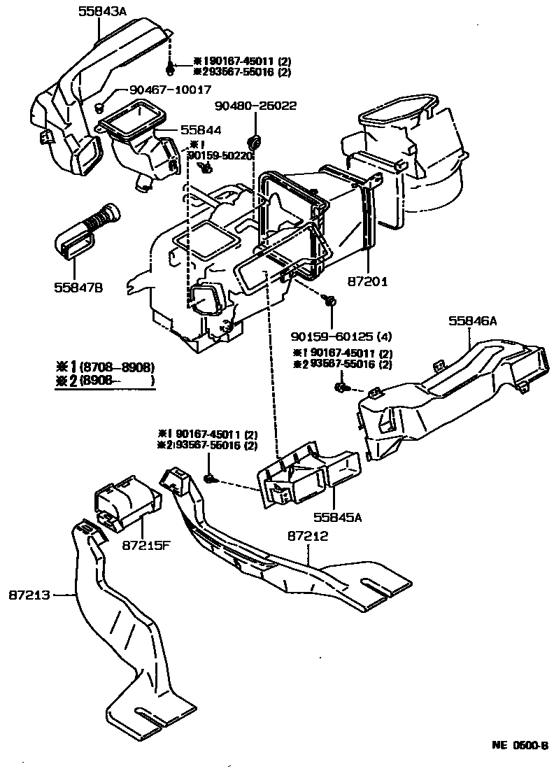 Toyota COROLLA 暖风和空调系统 - 控制器和风管 EPC diagram — NE0500B