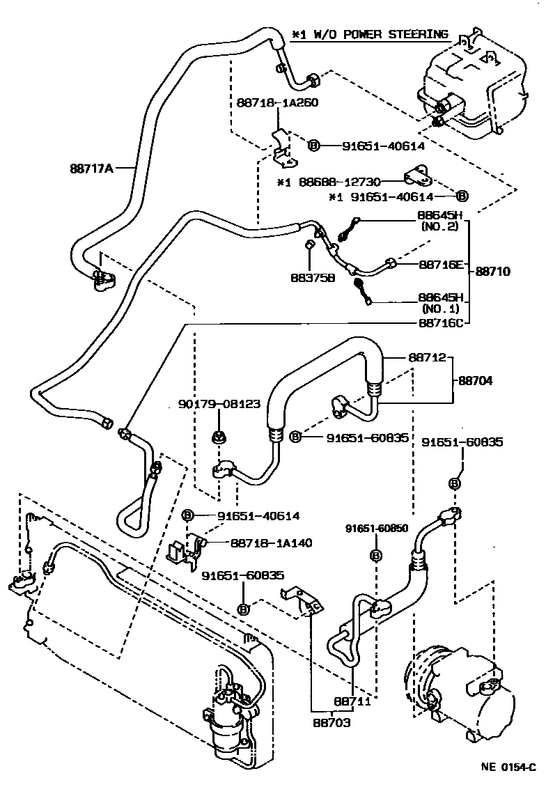 Toyota COROLLA Heating & Air Conditioning - Cooler Piping EPC diagram — NE0154C