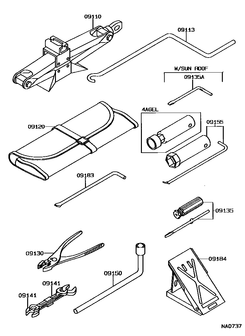 Toyota COROLLA Standard Tools EPC diagram — NA0737