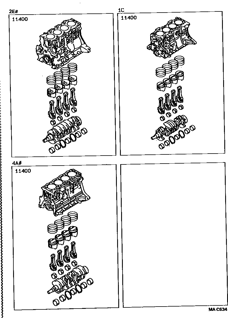 Toyota COROLLA Short Block Assembly EPC diagram — MAC634