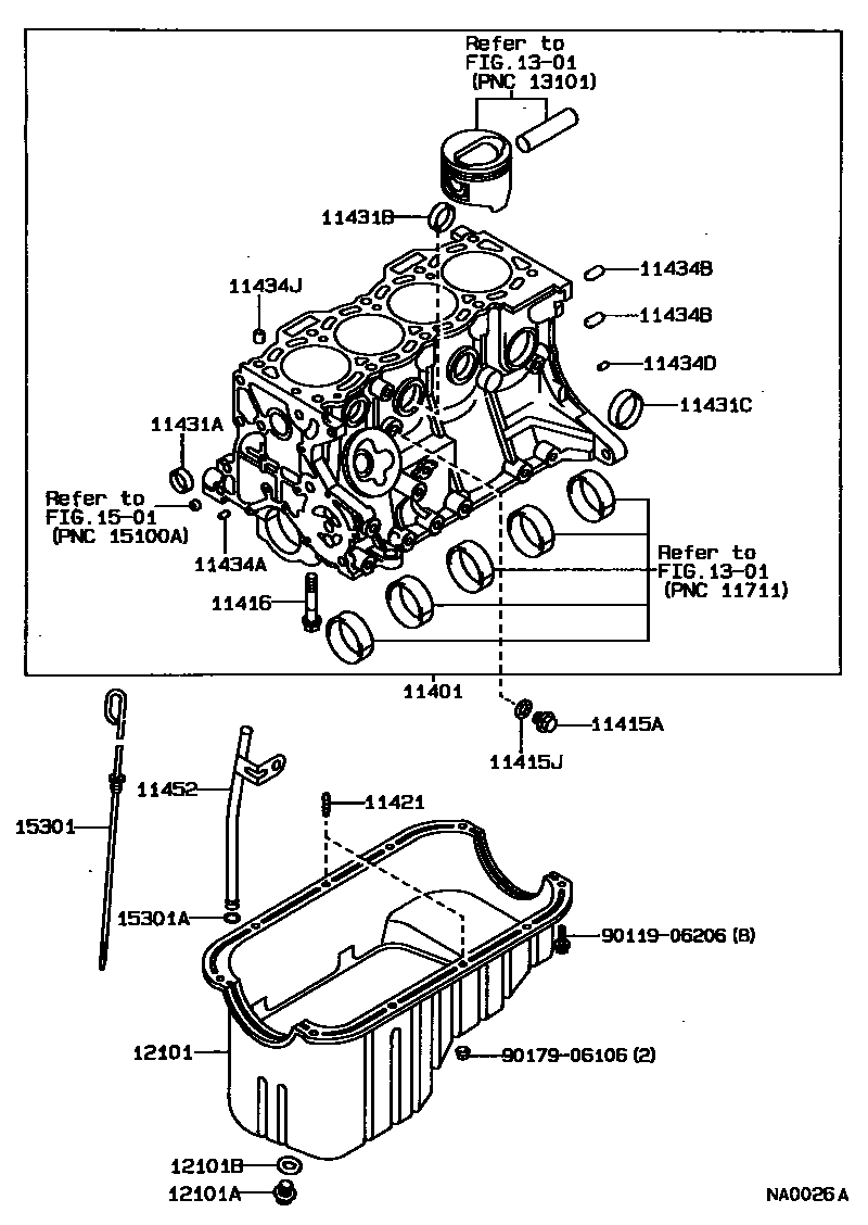 Toyota COROLLA Cylinder Block EPC diagram — NA0026A
