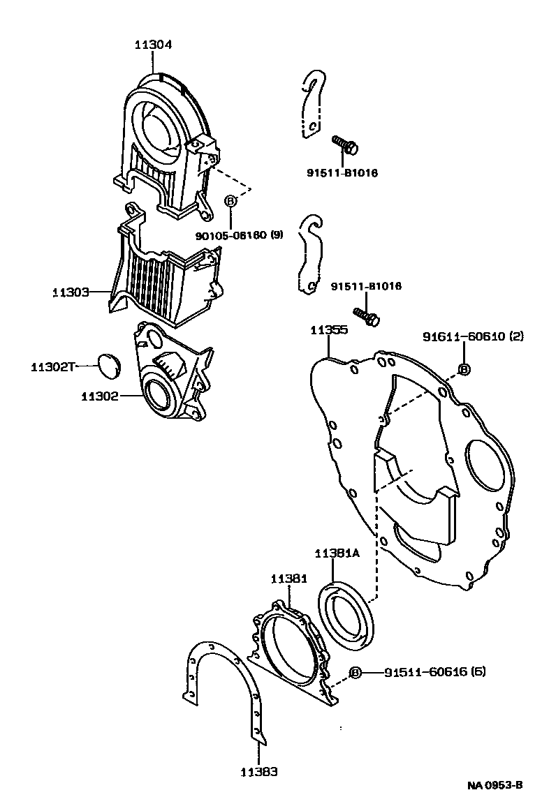 Toyota COROLLA Timing Gear Cover & Rear End Plate EPC diagram — NA0953B