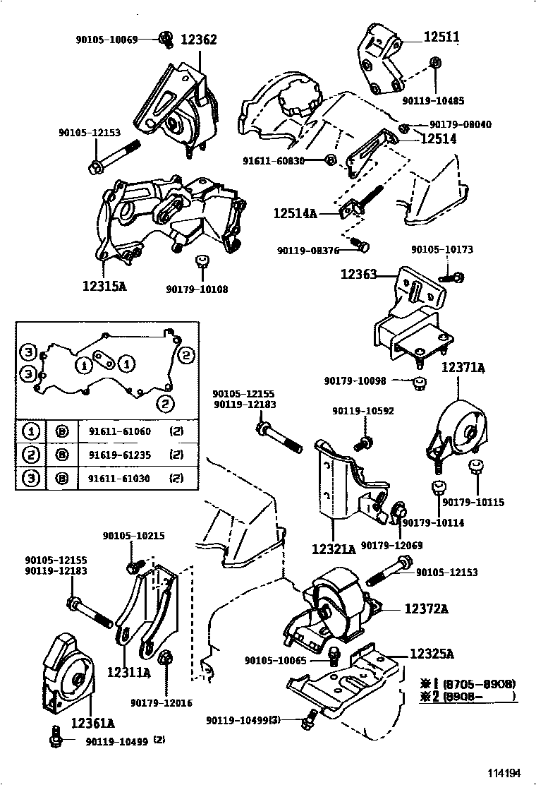 Toyota COROLLA Engine Mounting EPC diagram — 114194