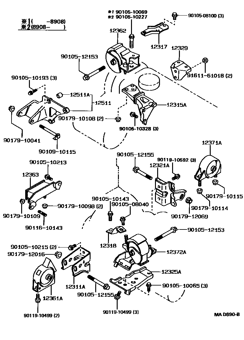 Toyota COROLLA Engine Mounting EPC diagram — MAD690B