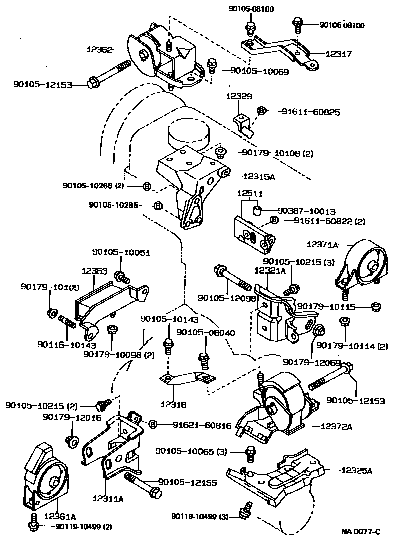 Toyota COROLLA Engine Mounting EPC diagram — NA0077C